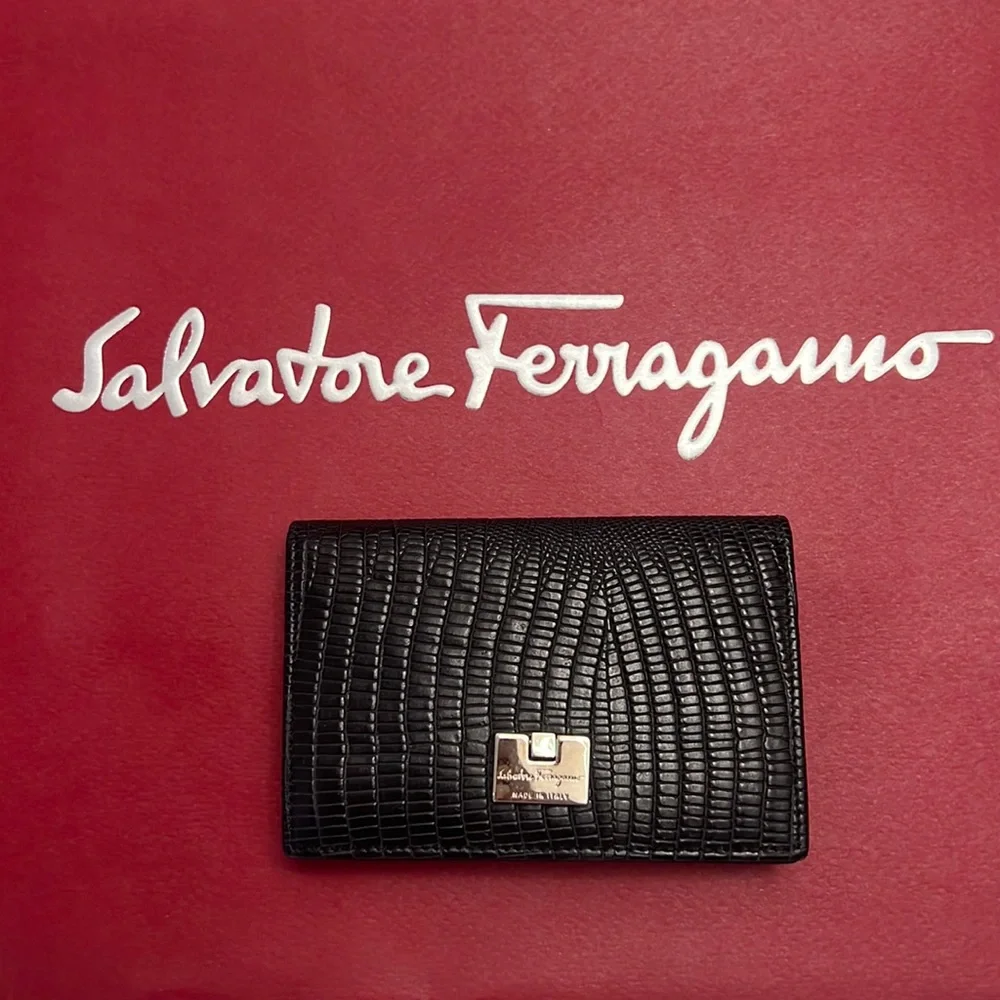 SALVATORE FERRAGAMO Lizard Leather Card Wallet 4.25” x 3”